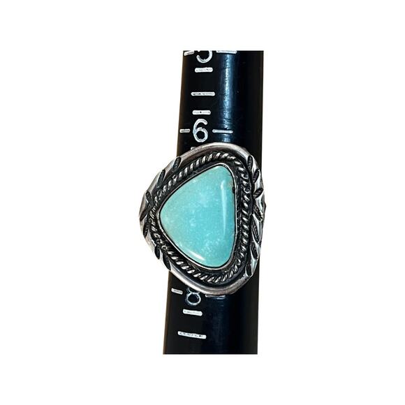 Vintage Turquoise Ring Signed FC, Sterling Silver Native American Ring Sz 7 - Picture 9 of 11